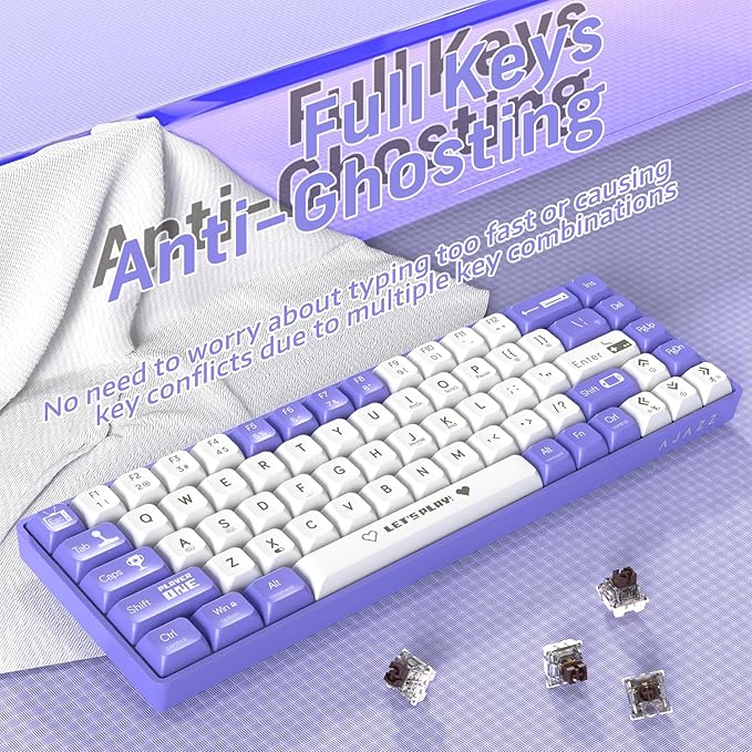 ATTACK SHARK AK680 60% Wired Mechanical Gaming KeyboardHot-SwappableRGB Rainbow BacklitUV Printing and EVA Sound ControlFully Anti-GhostingProgrammableBrown Switch for Windows/Mac Purple&ampWhi