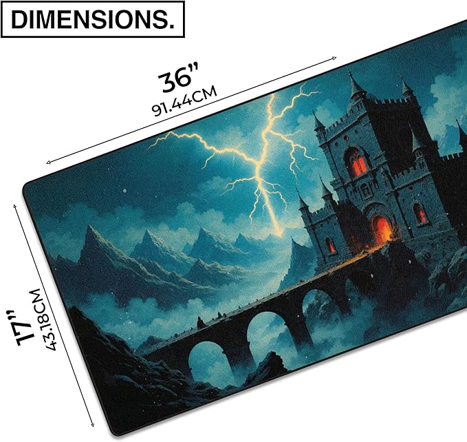 MPCO. Dark Fantasy Large Gaming Desk Pad - 36 x 17 Duraglyde Fabric Thunder’s Wrath Keep Desk Mats - Non-slip Washable Smooth Glide for Precision Gaming &amp Work