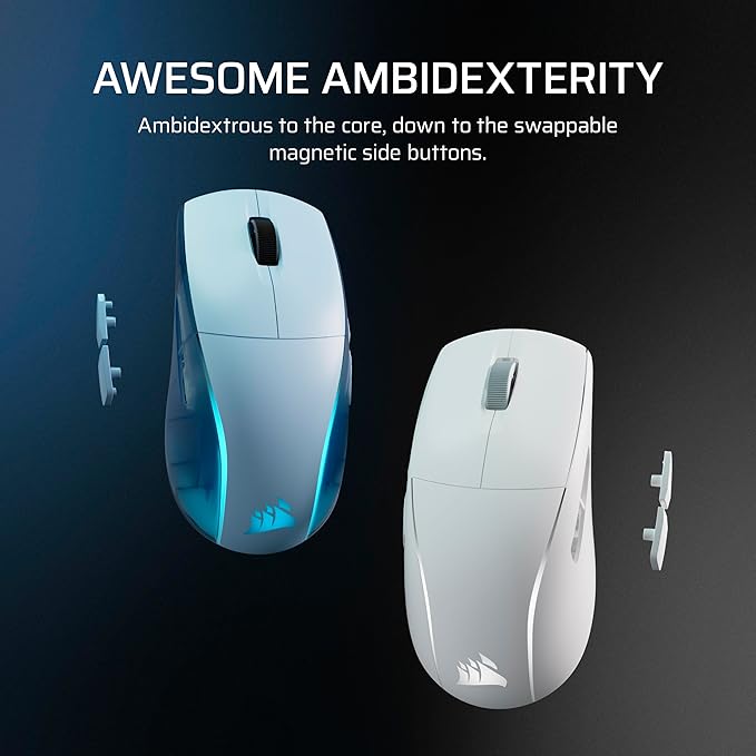 Corsair M75 Wireless RGB Lightweight Gaming Mouse for Mac – 26000 DPI Swappable Side Buttons Optical Switches iCUE Compatible – Frost White