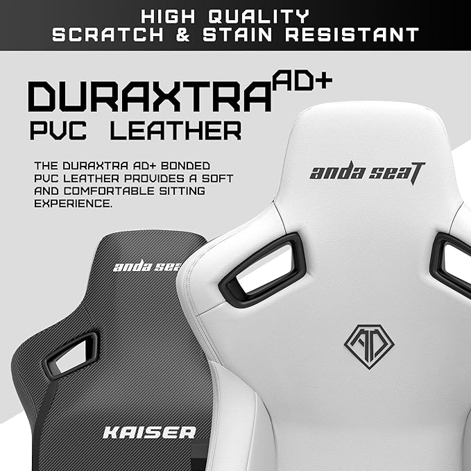 Anda Seat Kaiser 3 XL Gaming Chairs for Adults - Ergonomic White PVC Leather Gaming Chair with Lumbar Support Comfortable Office Seat with Neck Support - Heavy Duty Wide Gamer Seat