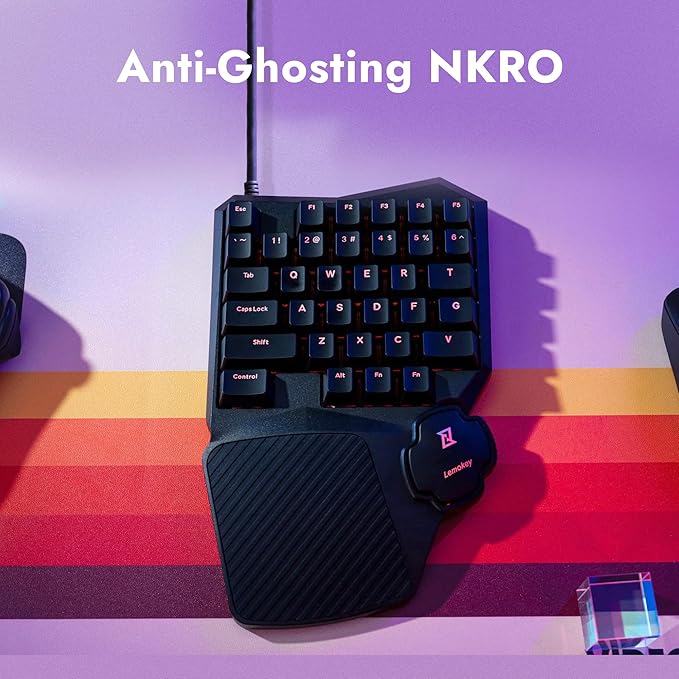 LEMOKEY X0 One Handed Gaming Keyboard 35 Keys North-Facing Red Backlit Wired QMK Keypad Silicone Palm Rest Shine-Through Double-Shot Keycaps with Tactile Brown Mechanical Switch for Windows/Linux