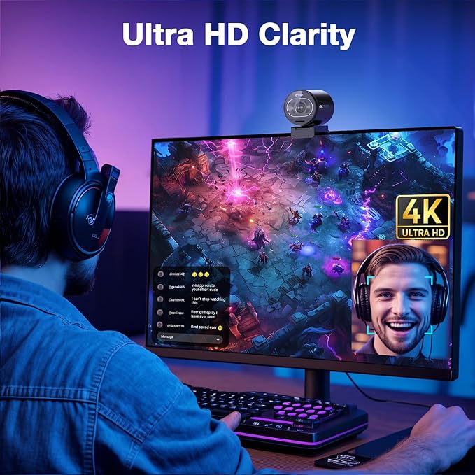 EMEET S600 4K Webcam with Tripod for Streaming - Sony 1/2.55'' Sensor PDAF Autofocus 1080P@60FPS 2 Noise Reduction Mics Built-in Privacy Cover 73° FOV Streaming Webcam for Product/Game/Beauty