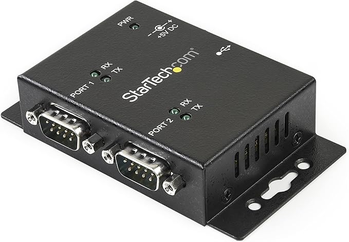 StarTech USB to Serial Adapter - 2 Port - Wall Mount - Din Rail Clips - Industrial - COM Port Retention - FTDI - DB9 TAA (ICUSB2322I)