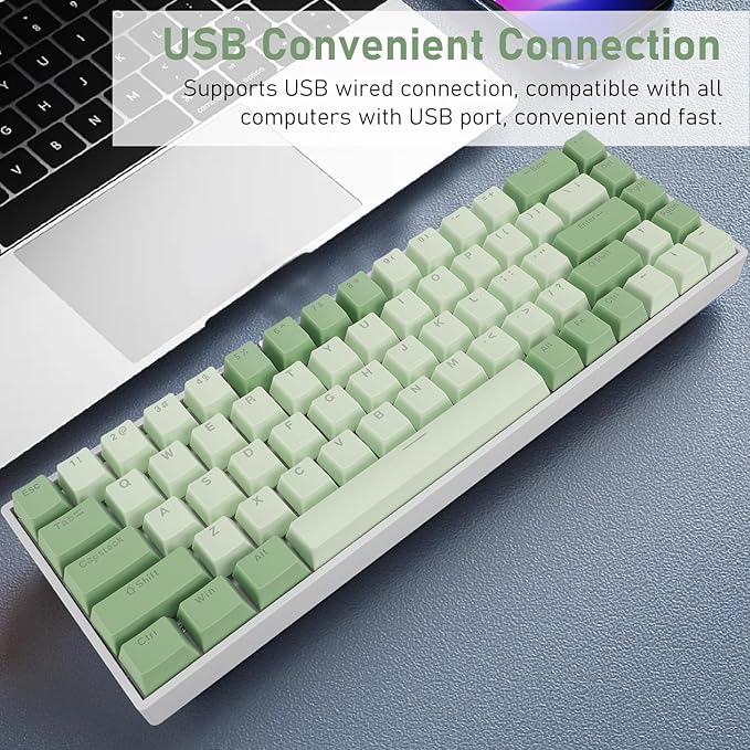 Bewinner RGB Mechanical Gaming Keyboard - 68 Keys 60% Mechanical Keyboard Matcha Theme Red Switch RGB Backlit USB Wired Keyboard for 2000 ME 7 8 10 for HarmonyOS