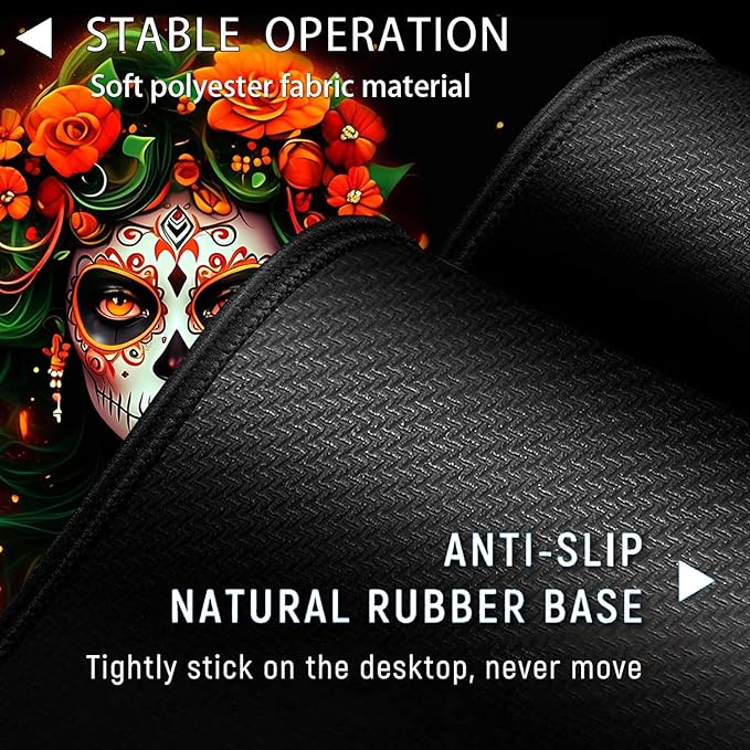 Large Mouse Pad with Mouse Wrist Rest 31.5x11.8 in Extended Mouse Mat Ergonomic Memory Foam Wrist Rest for Work &amp Gaming Writing Pad Colorful Day of The Dead Women Black Office Desk Pad