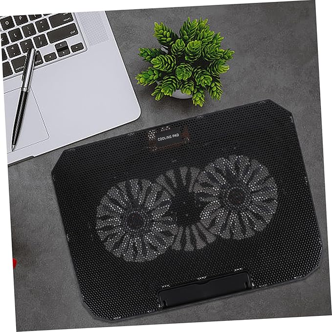 1Pc Laptop Cooler Stand for Laptops Black Ultra Quiet Dual Fans Ergonomic Design USB Powered Material Heat Dissipation