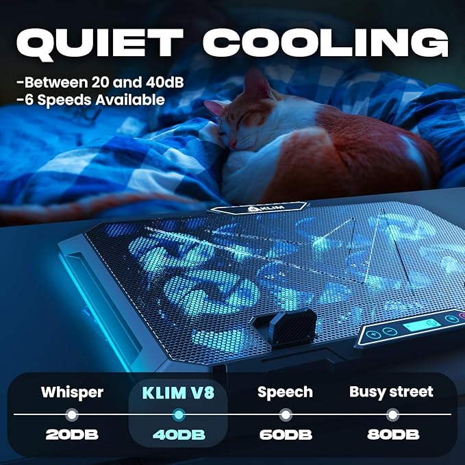 KLIM V8 Gaming Laptop Cooling Pad with 8 Fans + New Version + Gaming Laptop Cooler + Stable RGB Laptop Stand with Fan + Compatible up to 17 + 2 USB Ports + Phone Holder + 5 Year Assurance