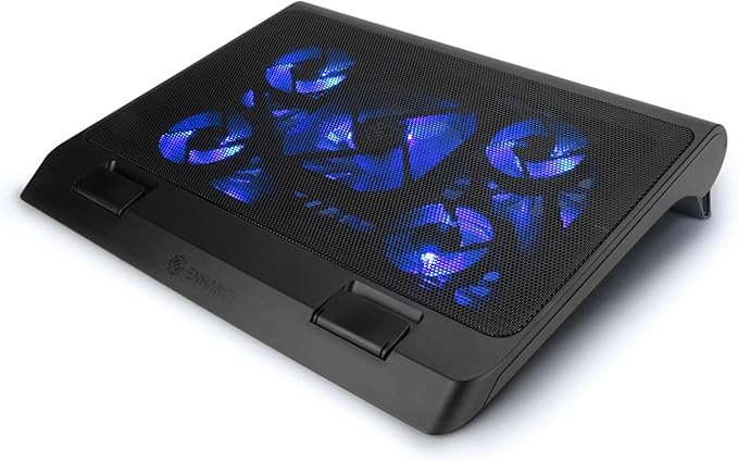 ENHANCE Gaming Laptop Cooling Pad Stand with LED Cooler Fans  Adjustable Height  &amp Dual USB Port for 17 inch Laptops - 5 Ultra Quiet High Performance Fans 2630 RPM &amp Built-In Bumpers - Blue