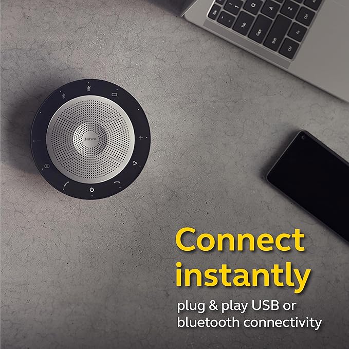 Jabra Speak 750 UC Wireless Bluetooth Speakerphone with Link 370 USB Adapter – Portable Conference Speaker for Holding Meetings Anywhere with Premium Audio - Certified for Zoom &amp Google Meet