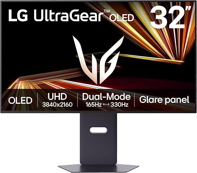LG 32GX850A-B 32 UltraGear 4K UHD (3840 x 2160) Glossy OLED Gaming Monitor Dual-Mode 165Hz/330Hz 0.03ms G-SYNC FreeSync Premium Pro TrueBlack 400 HDMI DP Tilt/Height/Swivel/Pivot Stand Black