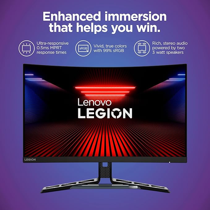 Lenovo Legion R27fc-30 Gaming Monitor 27 FHD Curved 280Hz 0.5ms MPRT AMD FreeSync VESA Adaptive Sync Lift/Tilt/Pivot/Swivel Stand HDMI 2.1 and DisplayPort 1.4 350 nits Raven Black