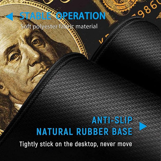Gaming Mouse Pad and Keyboard Wrist Rest Large Extended Mouse Pad 31.5X 11.8Ergonomic Memory Foam Wrist Rest + Desk Mat Protectorfor Office/Home Writing Pad Black Gold Dollars/Bills Mousepad
