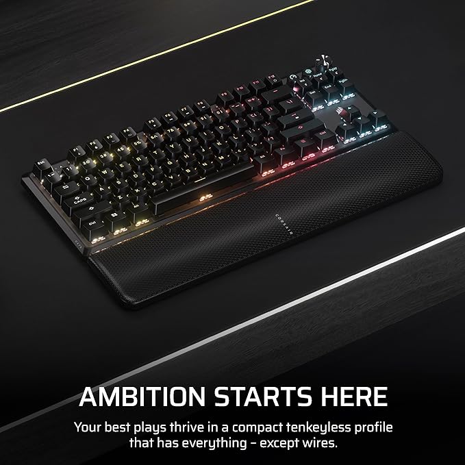 Corsair K70 CORE TKL Wireless RGB Tenkeyless Mechanical Gaming Keyboard – Pre-Lubed MLX Red v2 Linear Switches SOCD ABS Double-Shot Keycaps Sound Dampening 1000Hz Polling QWERTY NA – Black