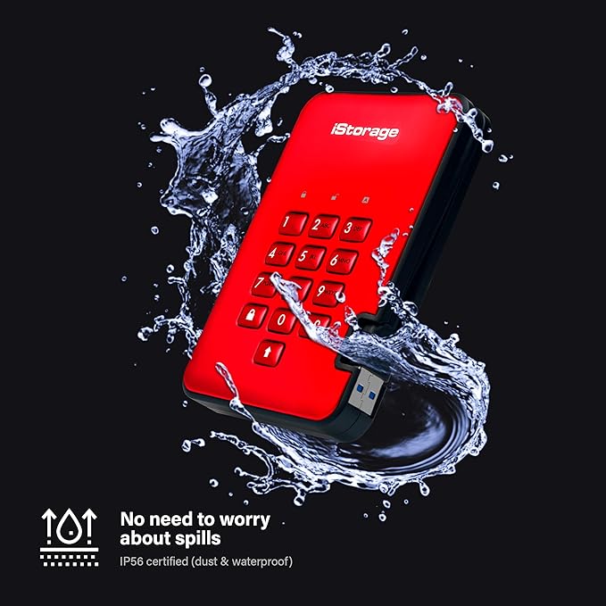 iStorage diskAshur2 HDD 3TB Red | Secure portable hard drive | Password protected | Dust &amp water resistant | Hardware Encryption