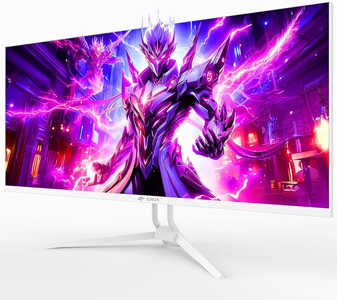 CRUA 34'' Ultrawide Gaming Monitor 120HZ 21:9 WFHD 2560X1080 IPS Panel Computer Monitors with Built-in Speakers Support AMD FreeSync 120% sRGB DP1.4 &amp HDMI1.4 Wall Mountable Installs-White