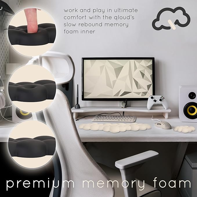 Qloud Cloud Wrist Rest Keyboard Wrist Rest for Computer Keyboard Pad Cloud Keyboard Wrist Rest Wrist Pad for Keyboard Memory Foam Non Slip Base Comes with Mouse Pad - Beige