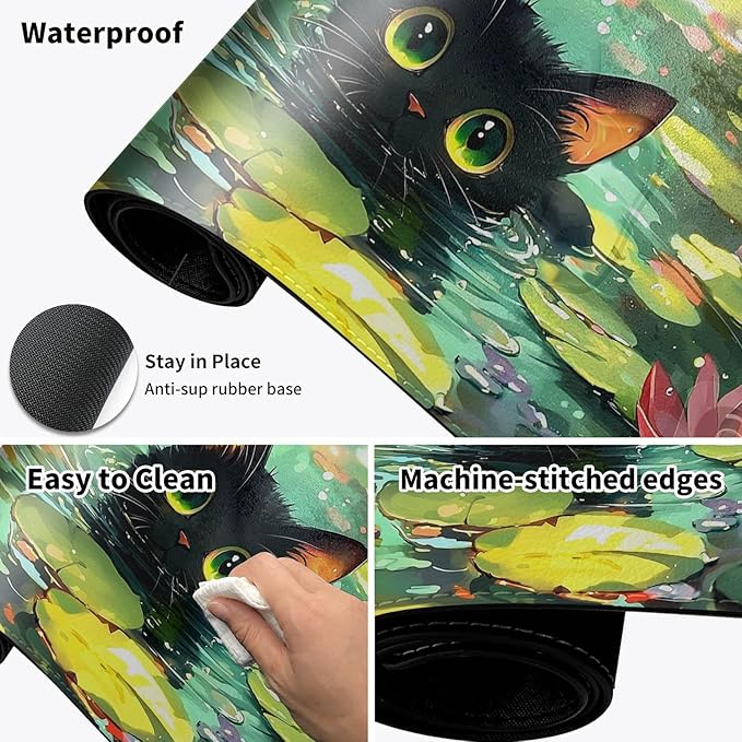 Warm Desk PadHeated Desk PadOffice Mat3 Heating Levels &amp 3 Hours Auto Shut-Off31.5*13 Gaming Mouse Laptop Keyboard Leather Desk MatCartoon Lotus Cat