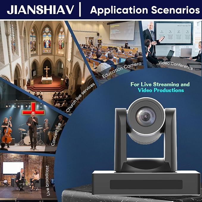 4K 30fps NDI PTZ Camera AI Auto-Tracking 12/20x Optical Zoom True to Life Colors POE HDMIUSBSDIIP Camera for Church Services Worship Education VMiX OBS (JS820USH4K (JS820USH4K)