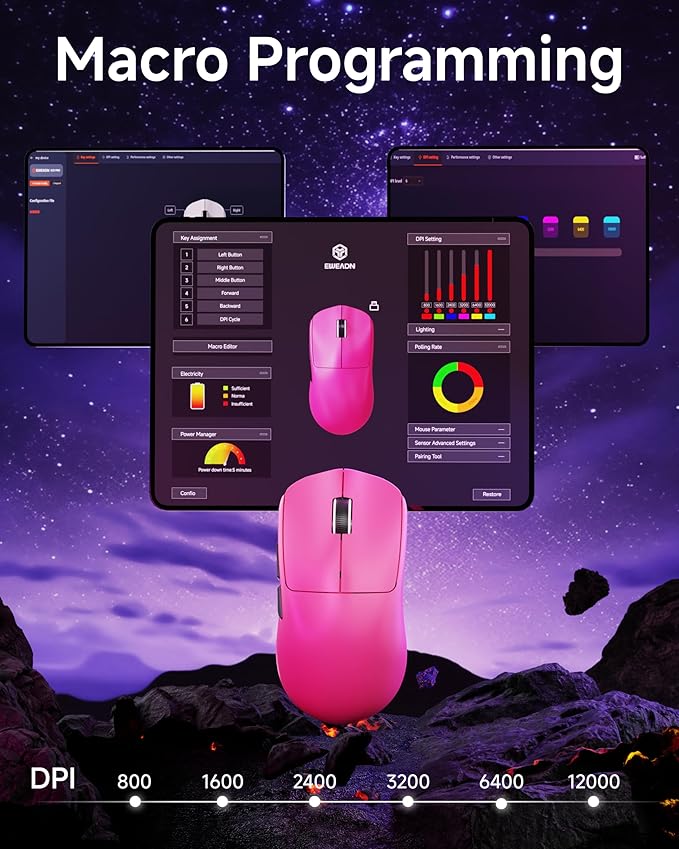 X23Pro Wireless Gaming Mouse 59g Ultra-Lightweight 800mAh Rechargeable Mouse PAW3311 Sensor 12000 DPI Tri-Mode Wireless Mouses with 6 Programmable Buttons Grip Tape for PC/Mac Pink