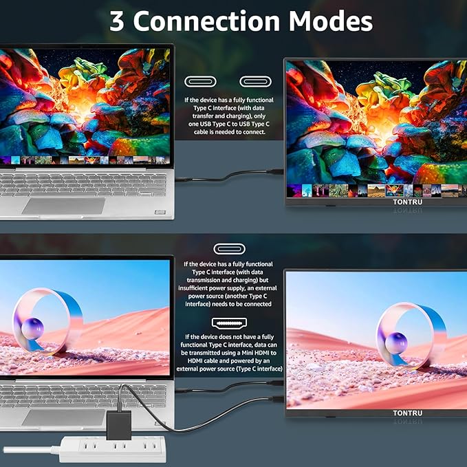 15.6 Portable Monitor Full HD 1080p USB-C &amp HDMI Connectivity Ultra-Slim Design Built-in Speakers Compatible with Laptop PC Gaming Consoles