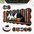 Desk Mat Mouse Pad with Wrist Rest 4-in-1 Large Mouse Pads for Desk Ergonomic Mouse Pad and Keyboard Wrist Rest Gaming Keyboard Mat for OfficeCat on Bookshelf