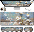 Mouse Pad Set Large Gaming Mouse Pad + Keyboard Wrist Rest Support + Mouse Wrist Rest Non-Slip Rubber Base 31.5 x 11.8 in Extended Desk Mat for Office Desktop Decoration White Daisy Flowers