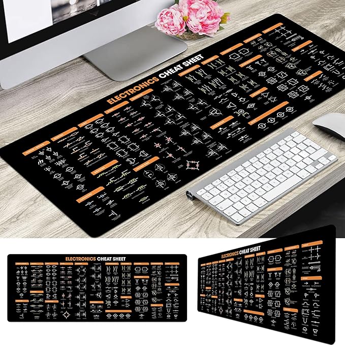 Electronics Cheat Sheet Mouse Pad – Circuit Symbols Quick Reference Mouse Mat Large Desk Mat for Students &amp Engineers Essential Computer Accessories for Study Work and Reference Purposes NNA