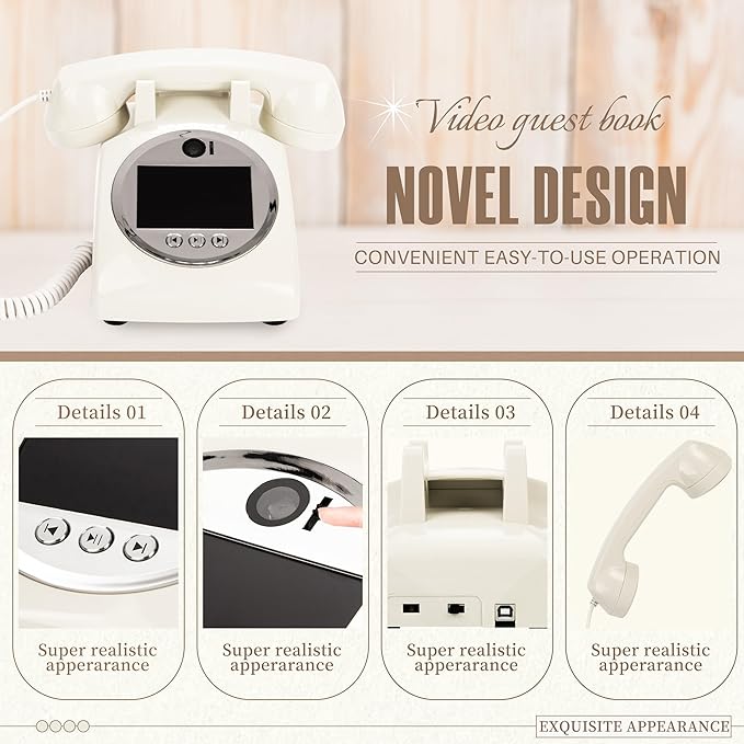 Video Guest Book Audio Guest Book Wedding Phone Record Preserve Your Special Occasions Leave a Message for Wedding Bridal Shower Baby Shower Birthday Graduations Anniversary (Beige)