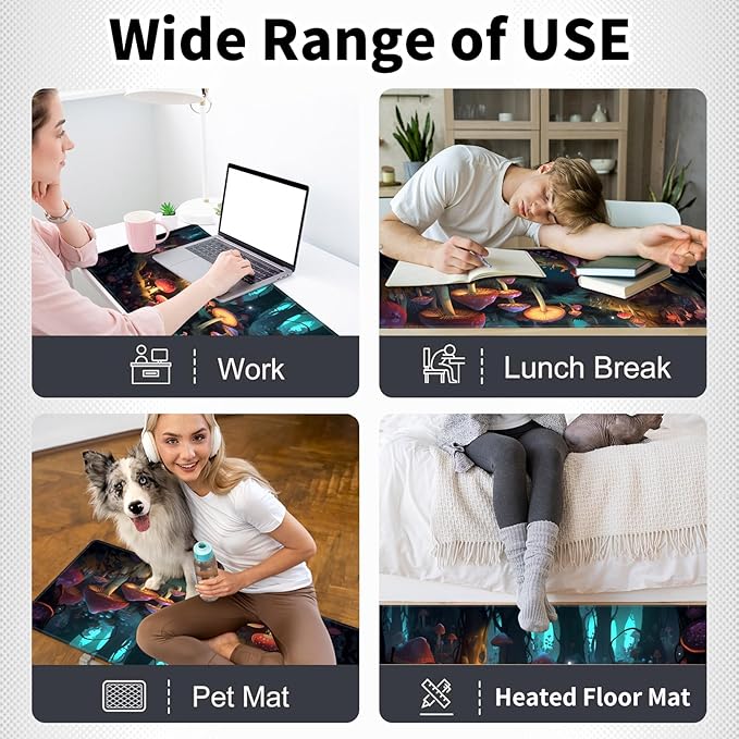 Warm Desk PadHeated Desk Pad Mouse Mat Gamingwith 3 Heating Levels &amp 3 Hours Auto Shut-OffLeather 31.5 x 13 Foot Warmer Keyboard Office MatMushrooms Forest