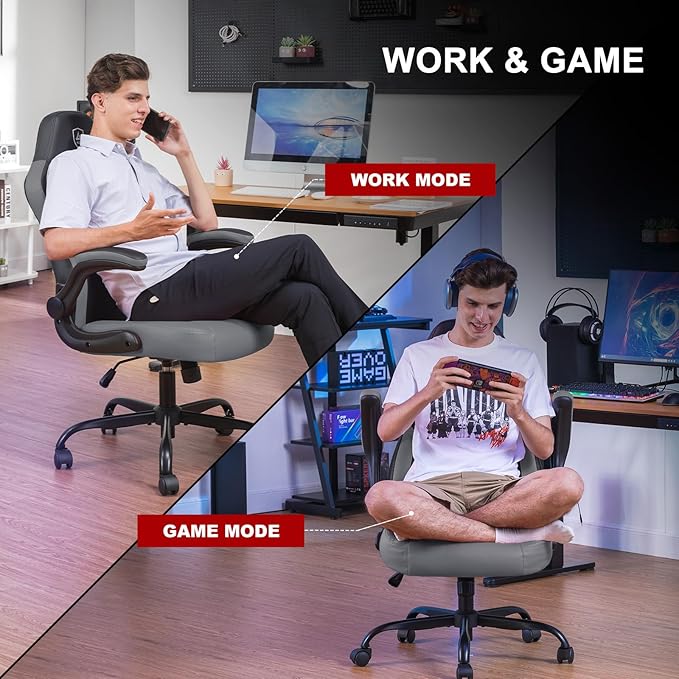 GTPLAYER Video Gaming Chair Ergonomic Computer Gaming Chair with Flip-Up Armrests and Adjustable Height Comfortable Desk Chairs with Built-in Lumbar Support Recliner with 360°Swivel (Dark Gray)