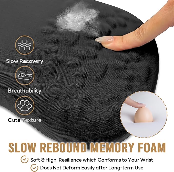 Black Ergonomic Mouse Pad with Wrist Rest SupportNon-Slip PU Bottom &amp Memory Foam Massage Bulge Cat Paw Pad DesignRelieves Carpal Tunnel Pain-an Ideal Mousepad for Office Desk Accessories