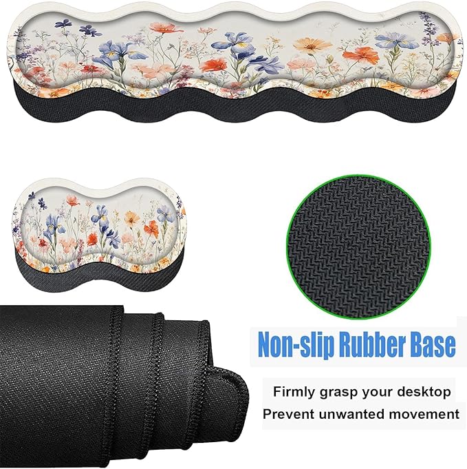Keyboard Wrist Rest and Mouse Pad Set31.5x11.8 Inches Desk MatWaterproof Non-Slip Ergonomic Wrist Support for Pain ReliefExtended Desk Protector for Office Home GamingWildflower Pattern