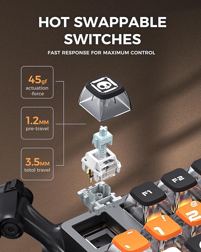 GravaStar Mercury K1 Pro Wireless Mechanical Gaming Keyboard 75% Layout RGB Custom Keyboard Aluminum Alloy Matte Black Frame with Phoenix-Inspired Keycaps Hot-Swappable Linear Switches – CyberFlare