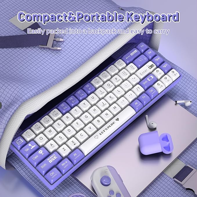 ATTACK SHARK AK680 60% Wired Mechanical Gaming KeyboardHot-SwappableRGB Rainbow BacklitUV Printing and EVA Sound ControlFully Anti-GhostingProgrammableBrown Switch for Windows/Mac Purple&ampWhi