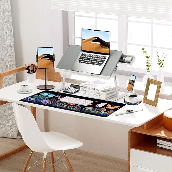 Keyboard Mouse Pad Set Extended Gaming Mouse Pad+Ergonomics Keyboard Wrist Rest Support Memory Foam Easy Typing Pain Relief 4Pcs XL Ultra Thick Desk MatGlow Mushroom Butterfly