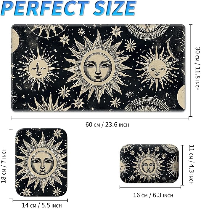 Wrist Rest Pad Small Mouse Pad and Office Desk Mat Set 3 in 1 Desk Pad 11.8 x 23.6+Mousepad +Mouse Wrist Rest with Ergonomic Design Non-Slip for Home Gaming Computer Sun Moon