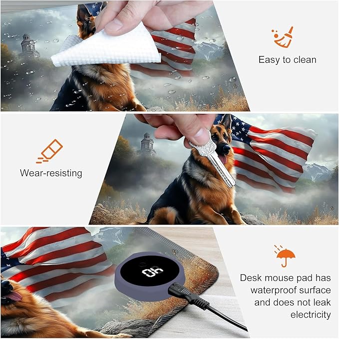 Heated Mouse PadWarm Desk Pad with 3 Levels Heating &amp 3 Hours Auto Shut-Off PU Leather Heated Desk Pad Warmer Pad for Home Office - 23.6 x 14.2 inchGerman Shepherd Flag