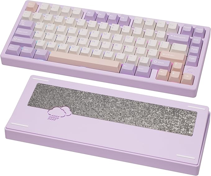 KEEBMONKEY WOBKEY Rainy 75 CNC Aluminum HMX/JWK/Cocoa Switches Triple-Mode Connectivity Mechanical Keyboard with Superior Acoustics RGB/FR4/Silver SUS304/7000mAh/Cocoa Switch (Pro - Purple)