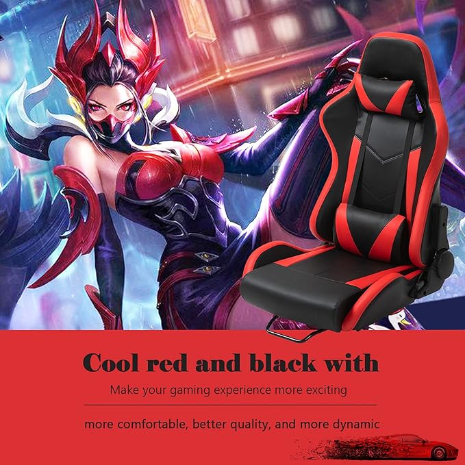 Marada Gaming Racing Seat for Simulator Cockpit with Double Locking SlidesInclude Lumbar and Neck PillowAdjustable PU Leather Chair for Heavy-Duty Metal Driving Sim Mount (No Steering Wheel Stand)
