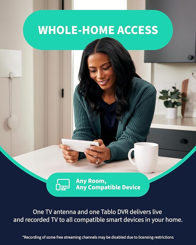 Tablo TV 4th Gen 4-Tuner Over-The-Air (OTA) DVR - Watch Pause &amp Record Live TV News Sports &amp Movies Throughout Your Home Over Wi-Fi - Pairs w/Any TV Antenna - 50+ Hrs Recording - No Subscri
