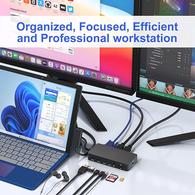 Surface Docking Station Triple Display Dual 4K HDMI &amp VGA 12-in-1 Surface Pro Dock for Microsoft Surface Pro 11/10/9/8/7/6/5/4/3 Surface Laptop 7/6/5/4 Surface Go/Book/Laptop Go