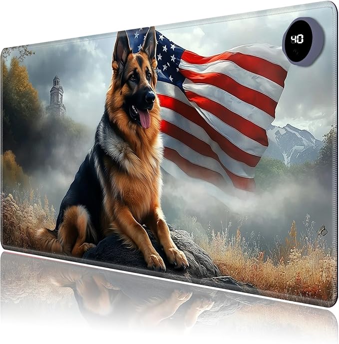 Heated Mouse PadWarm Desk Pad with 3 Levels Heating &amp 3 Hours Auto Shut-Off PU Leather Heated Desk Pad Warmer Pad for Home Office - 23.6 x 14.2 inchGerman Shepherd Flag