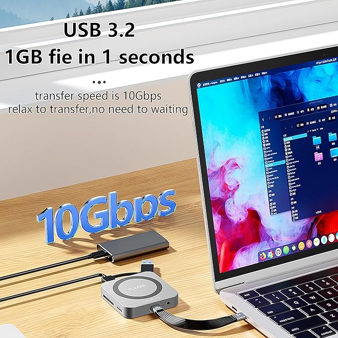 Magnetic USB C Hub 8 in 1 &amp Type-C Docking Station M.2 NVMe 2230 SSD Enclosure 4K@60Hz HDMI 10Gbps USB-A/USB-C 3.2 SD/TF 3.0 Card Solt AUX 100W PD for iPhone 15 16 MacBook Pro Air Laptop