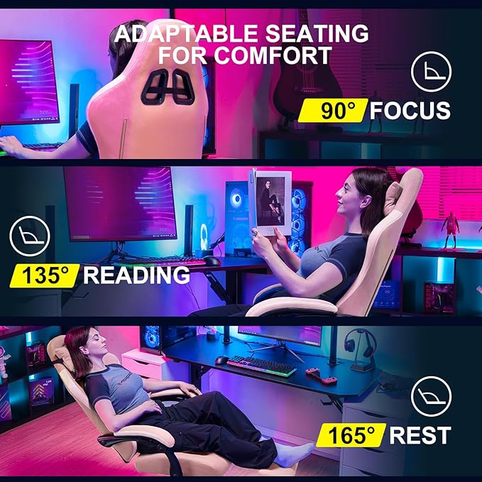 GTPLAYER Gaming Chair Computer Office Chair with Pocket Spring Cushion Linkage Armrests and Footrest High Back Ergonomic Computer Chair with Lumbar Support Task Chair with Footrest