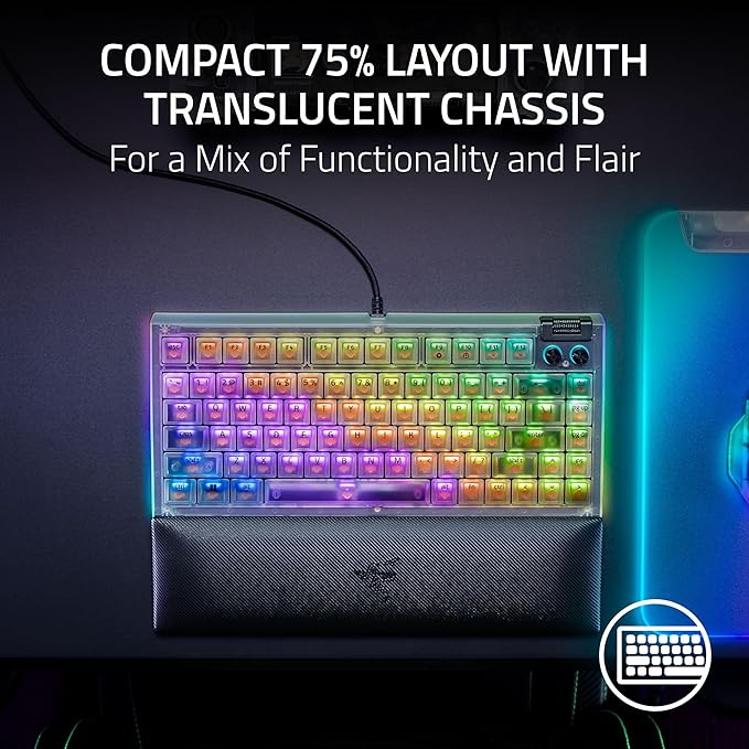 Razer BlackWidow V4 75% Mechanical Gaming Keyboard: Hot-Swappable Design - Compact &amp Durable - Orange Tactile Switches - Chroma RGB - MF Roller &amp Media Keys - Comfortable Wrist Rest - Phantom