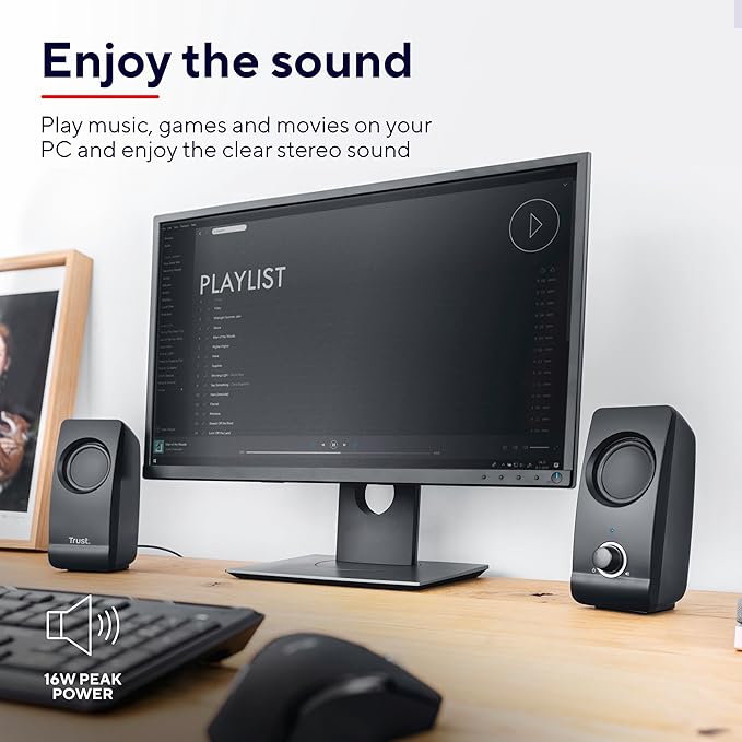 Trust Remo 2.0 PC Speakers 16W (8W RMS) USB Powered Jack 3.5mm Stereo Speaker Set with Volume Control Compact Sound System for Computer and Laptop - Black
