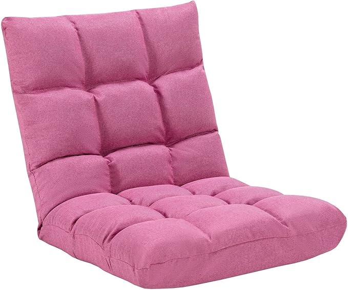 Adjustable 14-Position Floor Chair Folding Lazy Gaming Sofa Lounge Chair Floor Chair (Color : Pink)