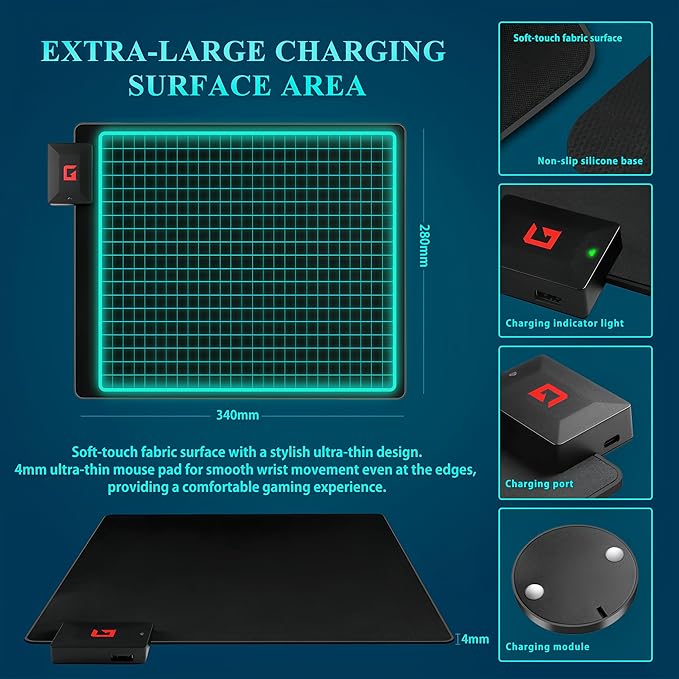 Wireless Charging Mouse Pad for Logitech G Pro X Superlight 2/1 G502 G703 Lightspeed Plug-and-Play Slip-Resistant Base Continuous Charging for Gaming - Powerplay Alternative (Not for G903)