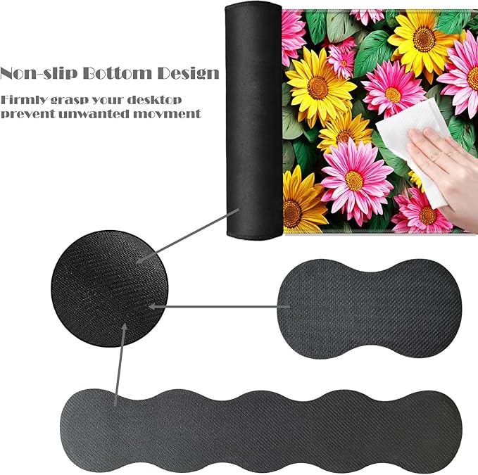 Ergonomic Keyboard Wrist Rest &amp Mouse Pad Wrist Rest SetXL Gaming Desk Mat 31.5x 11.8Non-Slip BaseMemory FoamEasy Typing Pain Relief for Office &amp HomePink and Yellow Sunflowers