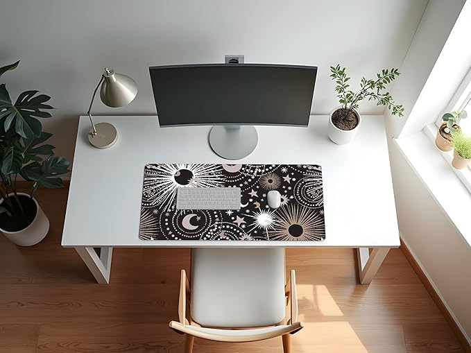 Sweet Jojo Designs Large Mouse Pad (Black Star and Moon) Desk Mat for Keyboard and Mouse Pads Gaming Mousepad Office Desk Accessories for Women &amp Men (Celestial Sky Stars Outer Space Galaxy Lu